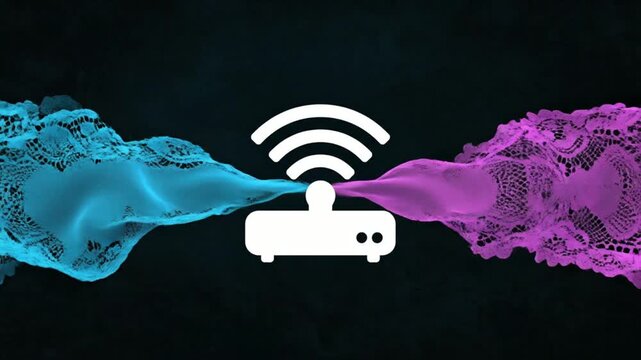 Wireless projector streaming data in a modern digital presentation environment with vibrant blue and purple waves for business and technology usage