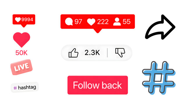 A social media interface with various engagement metrics and symbols on a white background