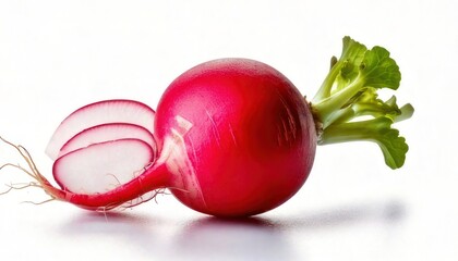 Fresh Red Radish with Leaves and Slice.