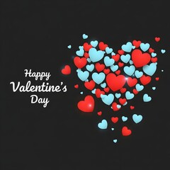 Happy valentine's day wishes with colorful hearts on black background