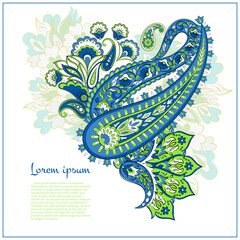 Paisley vector pattern. Isolated Fantastic flower, leaves