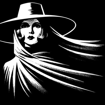 Witch in the Wind: Woman in a hat and cape blowing in the wind.