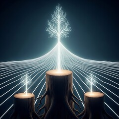 Glowing tree stumps with branches