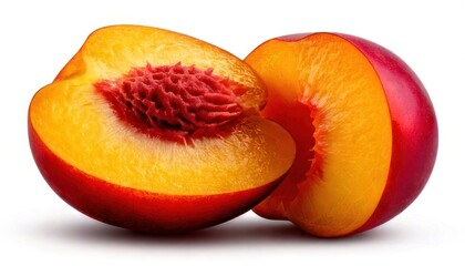 Fresh Ripe Peach Fruit Cut Open.
