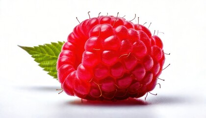 Fresh Ripe Raspberry with Green Leaf.
