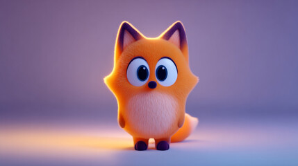 Cute fox cub with big eyes on a gradient background