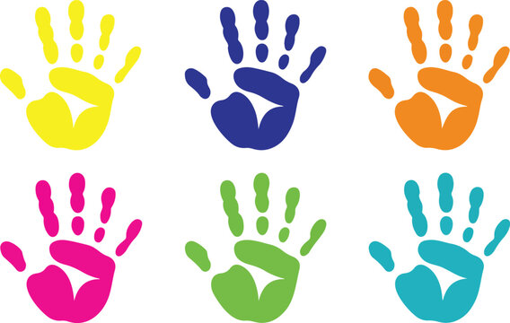 Colorful Handprints Vector Set  Multicolored Paint Hand Prints Symbolizing Diversity and Creativity