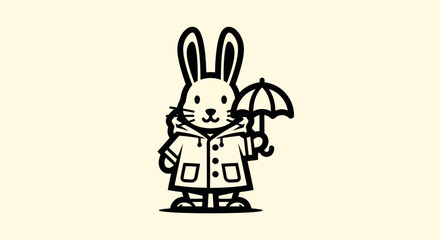 Cartoon rabbit holding umbrella illustration