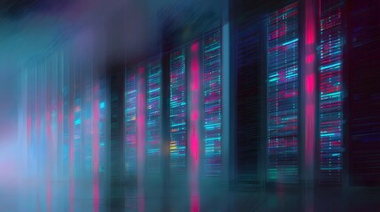 Futuristic datacenter glows with vibrant LED lights a serene digital innovation illustration