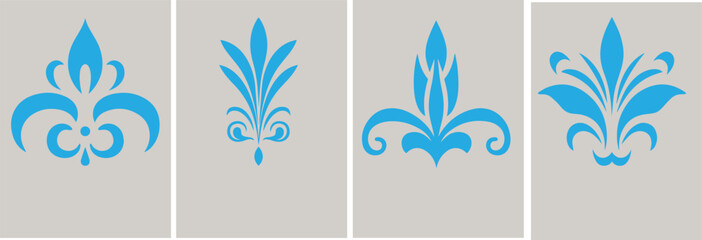 Fleur De Lis Icon Set Isolated. Fleur-de-lis emblem Vector Vintage White and Black outline icon. traditional medieval heraldry symbol. © MR background