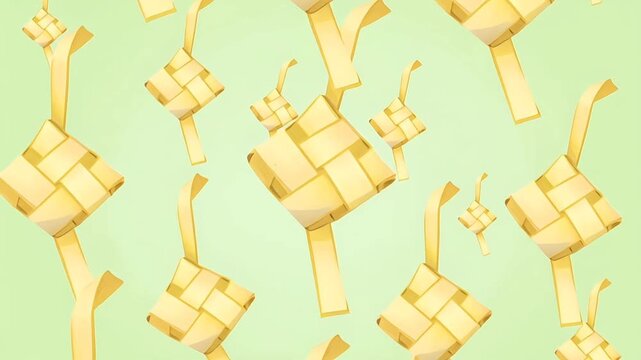 Ketupat decoration on green background for Eid Mubarak and Hari Raya celebration