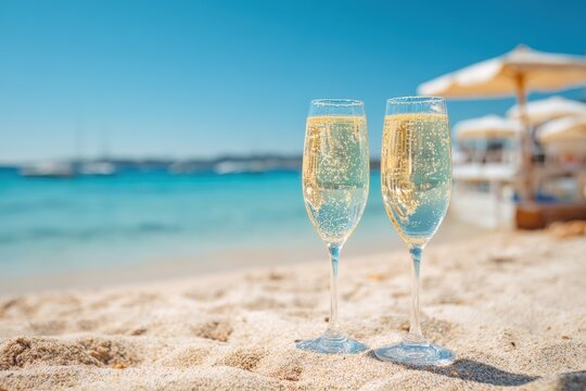 Provence summer day at a beach club party near Saint Tropez enjoying cold cremant champagne on Pampelonne s white sands