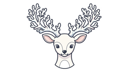 Naklejka premium Elegant white deer head with unique coral-like antlers illustration.