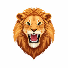 Fototapeta premium A majestic lion's head with a fierce expression, mouth open, and mane flowing, viewed from the front, in a digital illustration style.