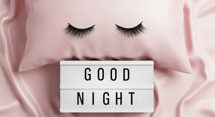 Sweet Dreams and Relaxation Good Night Message on Soft Pink Pillow with Eyelashes for Beauty Sleep good night love