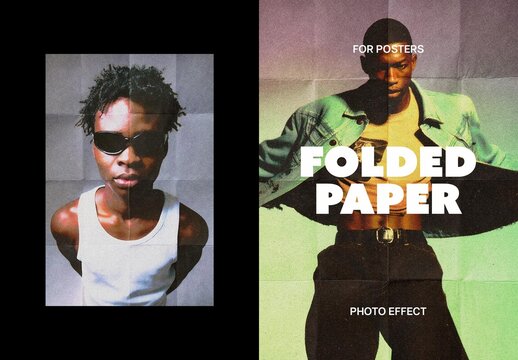 Folded Paper Print Poster Photo Effect Mockup