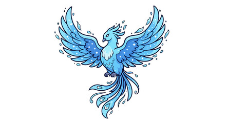 Fototapeta premium Mythical blue ice phoenix with majestic wings spread wide.