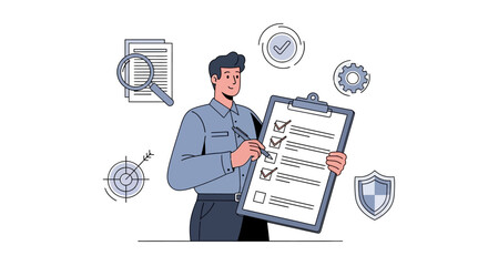 Man Holding Clipboard with Checklist Security.