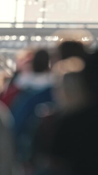 Crowd walking on city bridge