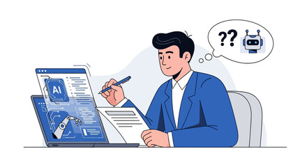 Man in Blue Suit Using AI Software.