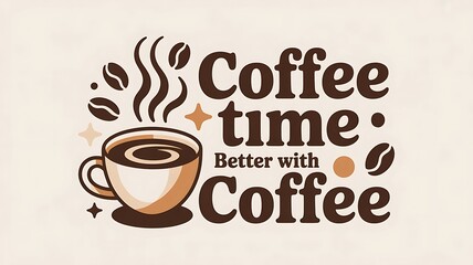 Vibrant coffee cup illustration with coffee beans and steaming hot coffee