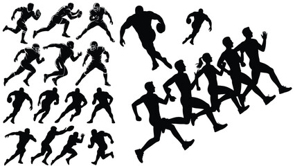 Icons of silhouettes of athletes running, set of vectors with running poses