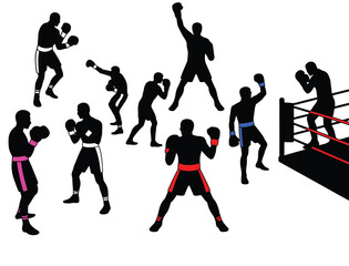 Boxing Fighter Silhouette Set