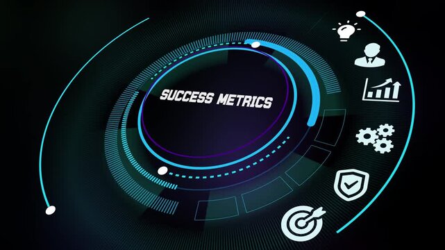 Success metrics dashboard for KPI measurement, goal tracking, performance analysis and data driven business evaluation.