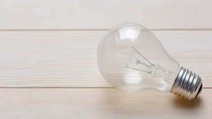 enlightenment. A single light bulb placed on a wooden table, representing ideas and innovation. product launch decks, UI/UX mockups, designed for data visualization dashboards and holographic UIs.