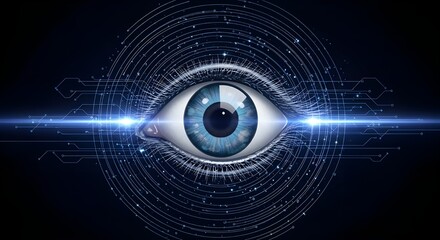Digital Eye with Futuristic Tech Interface and Blue Light Network
