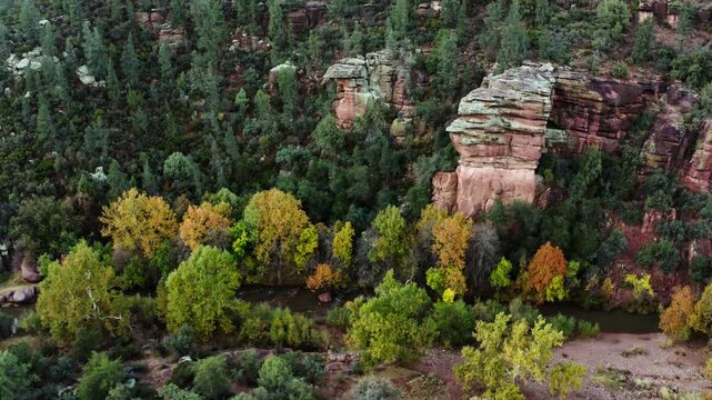 Aerial view over the East Verde River in Strawberry, Arizona.