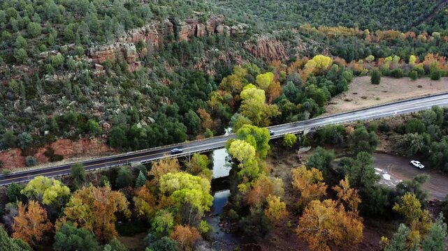 Drone shot over Highway 282 near Strawberry, Arizona.