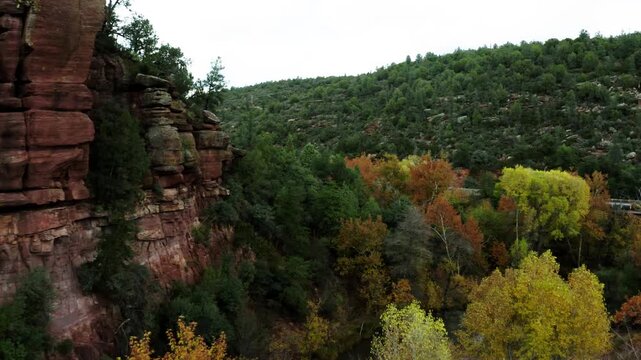 Slow meandering drone shot of Arizona's lush countryside around Sycamore Creek near Payson.