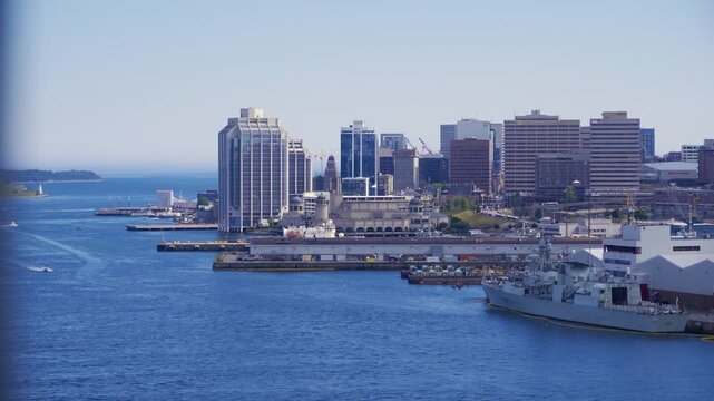 View of Halifax waterfront and harbor near the Macdonald Bridge