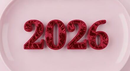 Velvet numbers '2026' on a pastel plate, symbolizing new year and celebration