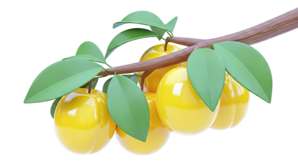 Yellow Fruits on a Branch with Green Leaves