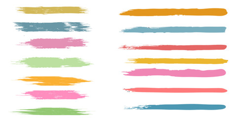 Colorful сrayon or chalk brush underline stroke set. Big collection of charcoal and ink texture brush stroke. Vector illustration.