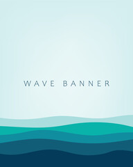 Minimalist wave banner with layered blue-teal curves and soft gradient background
