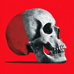 Grunge Style Skull Bold High Contrast Design on a Red Bright Background