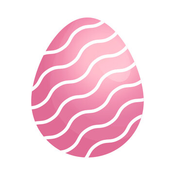 Easter cartoon flat 3d egg icon. Pink spring egg sign. Isolated on a white background. Waves pattern. Element for design, banner, clipart, decoration, celebration, etc. Vector illustration.