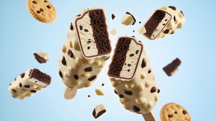Floating Cookies and Cream Ice Cream Bars with Chocolate Chunks
