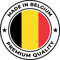 Circular Made in Belgium premium quality badge a flat vector illustration featuring the Belgian flag ideal for product origin and branding