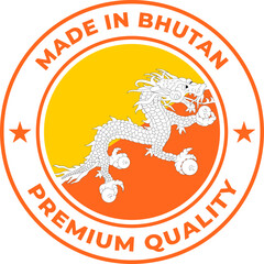 Made in Bhutan premium quality circular seal featuring the national flag dragon a flat vector illustration for product labeling and origin marks
