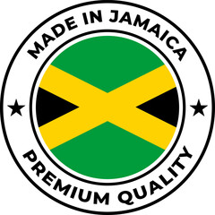 Premium quality Made in Jamaica round badge featuring the national flag colors a flat vector illustration for product packaging and branding
