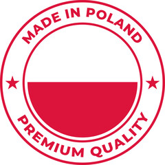 Made in Poland premium quality circular vector badge featuring the Polish flag perfect for product labeling and international trade