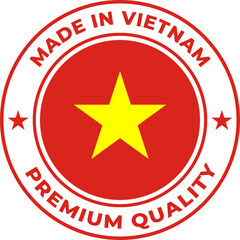 Circular Made in Vietnam premium quality badge a vector design element featuring the national flag star ideal for product labeling and branding