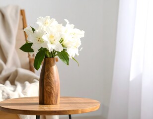 A Scandinavian-Style Interior with a Sofa and Coffee Table in a Bright Room