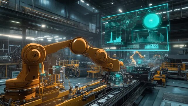 Robotic Arm Manipulating Objects in Futuristic Factory