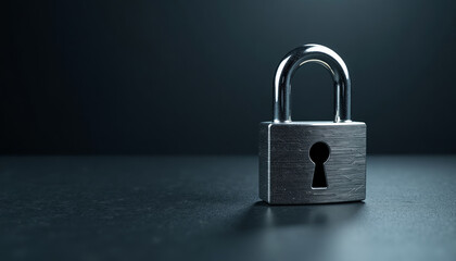 Metal padlock on dark background for cyber security concept