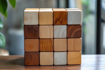 Wooden blocks showcasing timelines for business and projects including planning phases market analysis venture development product innovation and company milestones